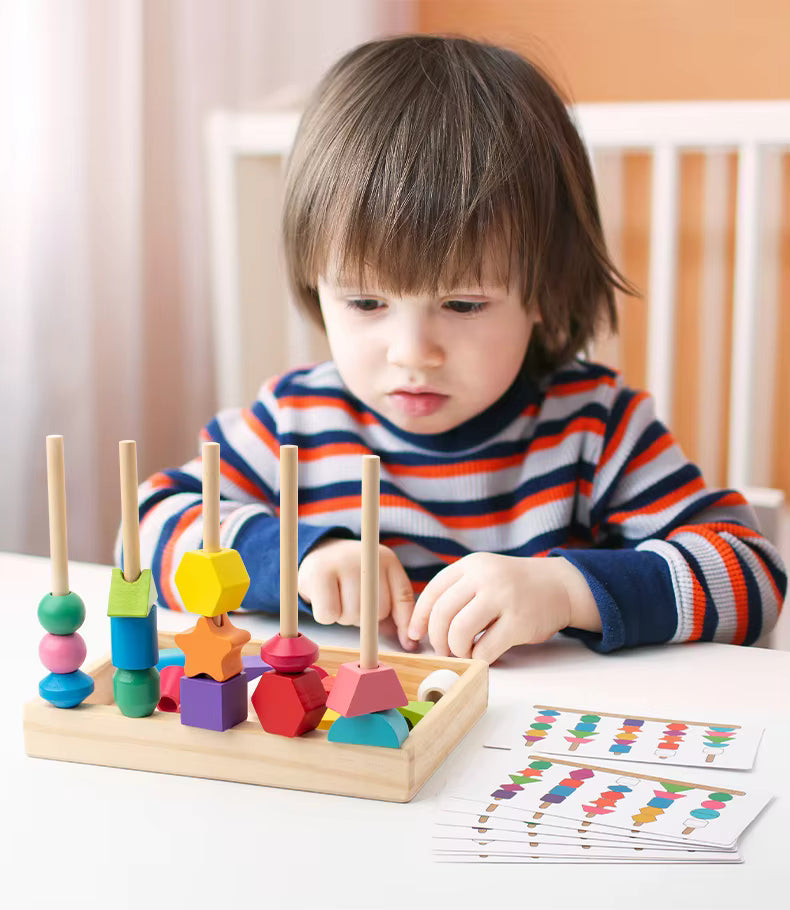 Montessori wooden stacking game – educational toy for ages 2 and up | Adding colors and shapes