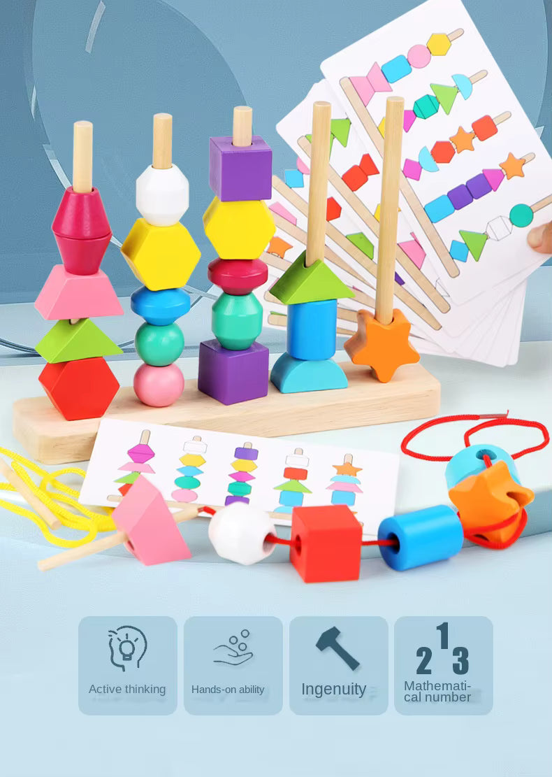 Montessori wooden stacking game – educational toy for ages 2 and up | Adding colors and shapes