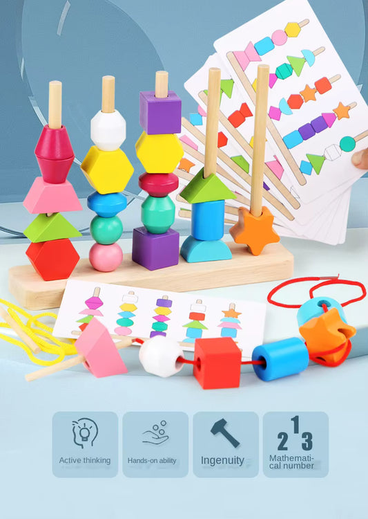 Montessori wooden stacking game – educational toy for ages 2 and up | Adding colors and shapes