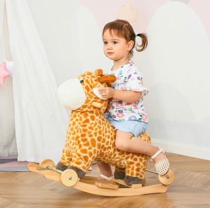Kuschelige Schaukelgiraffe für Kinder mit Holzgestell und weichem Plüsch