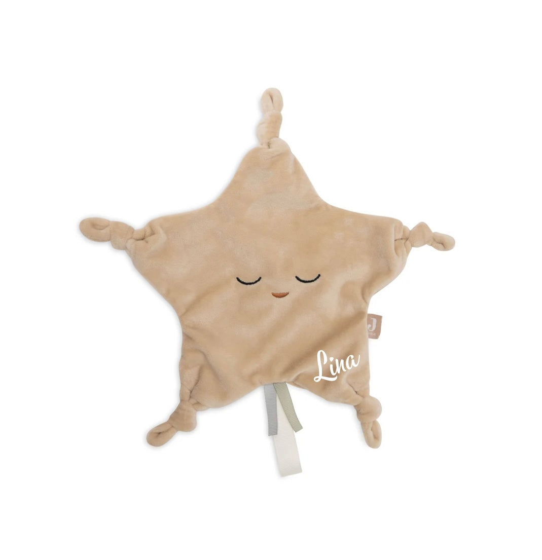 Schmusetuch Stern beige mit Name personalisiert – Jollein Schnuffeltuch als liebevolles Geschenk