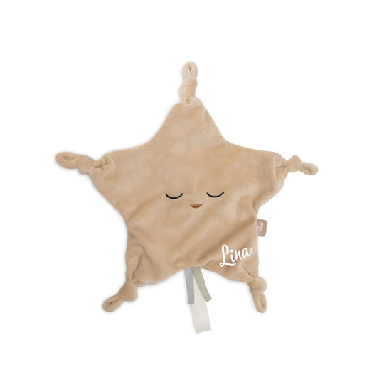 Schmusetuch Stern beige mit Name personalisiert – Jollein Schnuffeltuch als liebevolles Geschenk