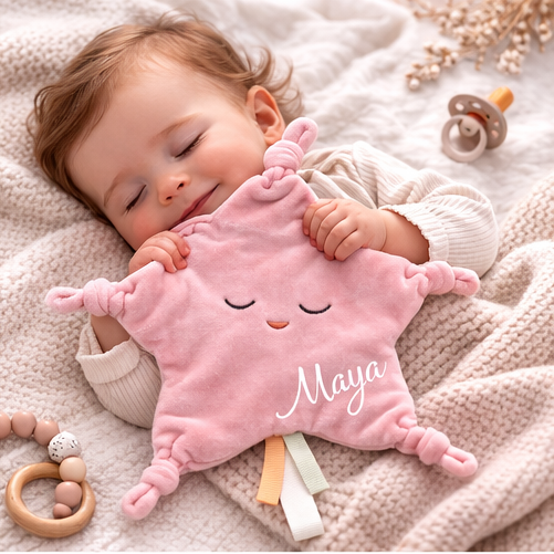 Personalisiertes Babygeschenk zur Geburt - Schmusetuch mit Name Rosa Mädchengeschenk