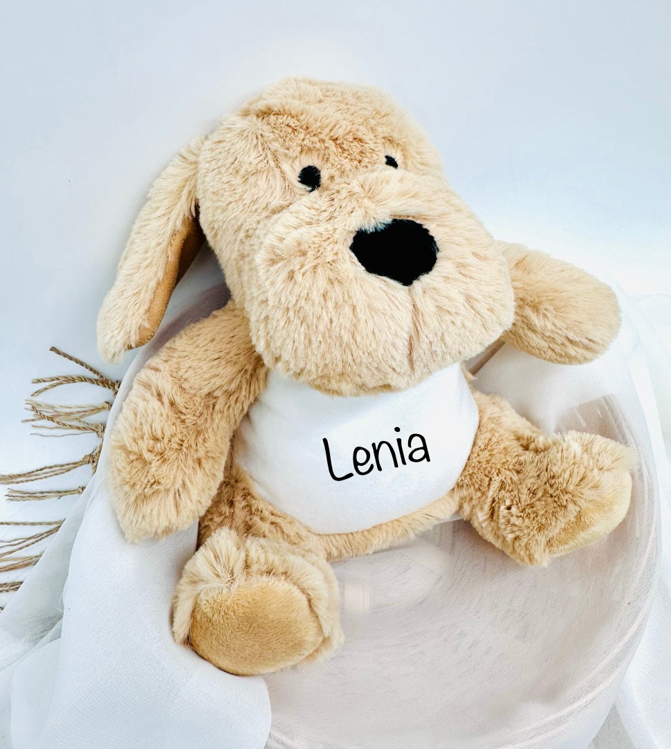 Stofftier Beige Hund mit Name