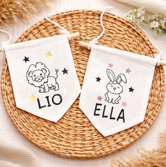 Stoff Wimpel mit Name und Tiermotiv / Kinderzimmerdeko - einzigartigliebe