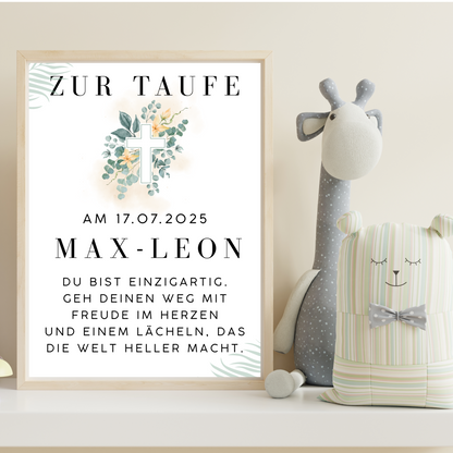 Taufposter mit Taufdatum - Personalisiertes Poster mit schönem Spruch - Geschenkidee Taufe