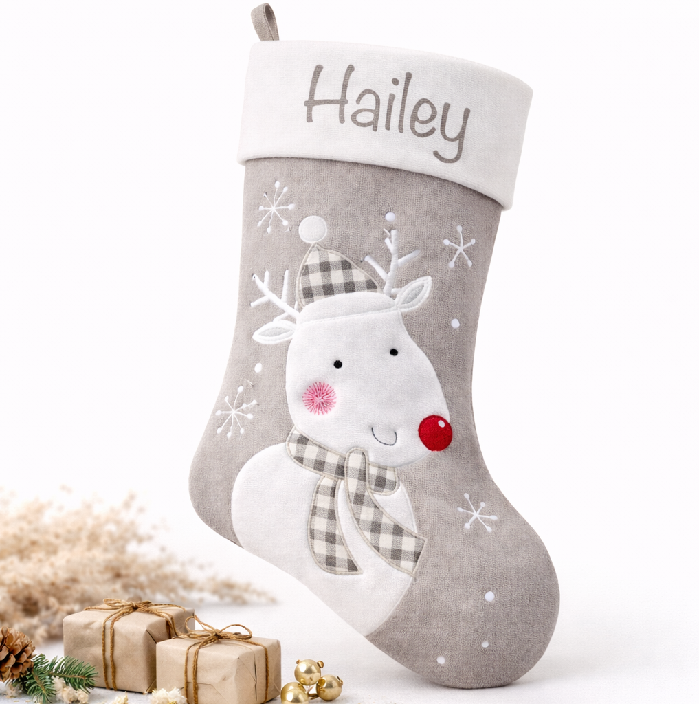 Weihnachtssocke Rentier mit Name bedruckt - personalisiertes Nikolausgeschenk für Kinder 