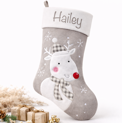 Weihnachtssocke Rentier mit Name bedruckt - personalisiertes Nikolausgeschenk für Kinder 