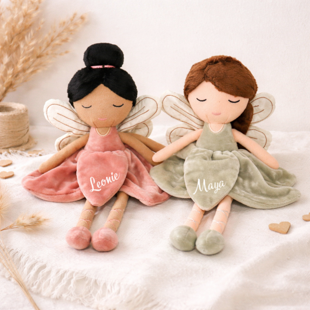 Zauberhafte Fee mit Namensaufdruck – Geschenkidee zur Geburt oder zum 1. Geburtstag