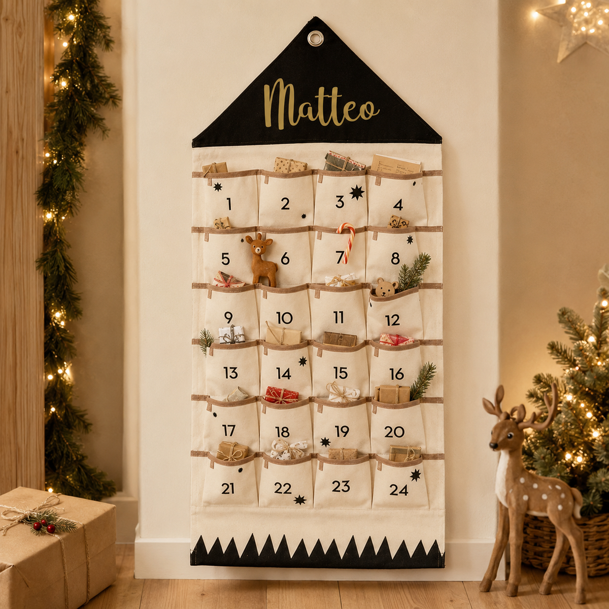 Wiederverwendbarer Adventskalender Matteo mit 24 befüllbaren Stofftaschen