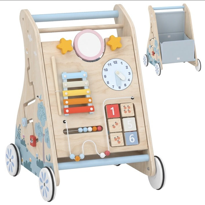 AIYAPLAY Lauflernwagen aus Holz mit Spielbrett und rückseitiger Aufbewahrung