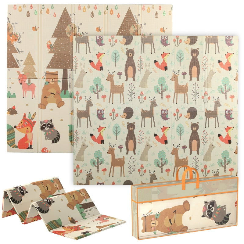 AIYAPLAY Baby Spielmatte 196 x 176 cm doppelseitig faltbar mit Waldtiermotiven