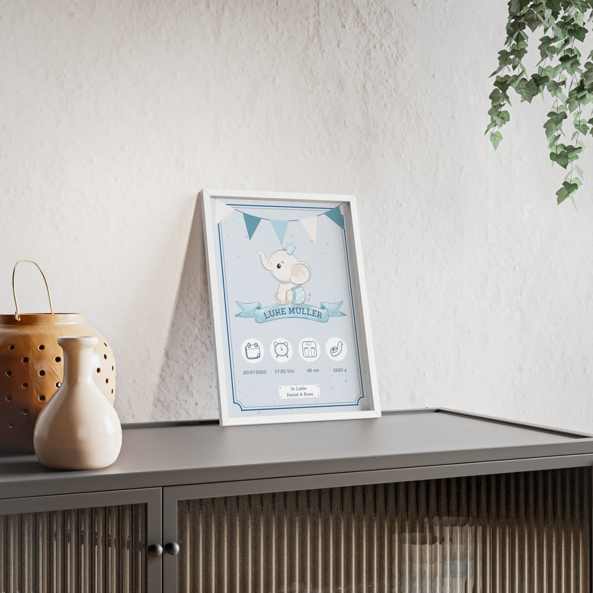 Personalisierte Geburts-Poster – Elefanten Traum - einzigartigliebe