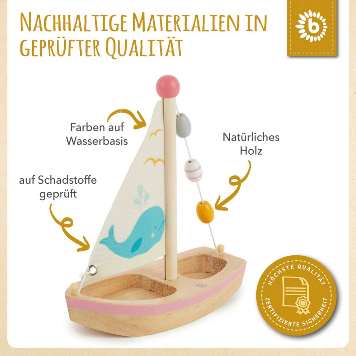 Segelboot aus Holz personalisiert für Kinder
