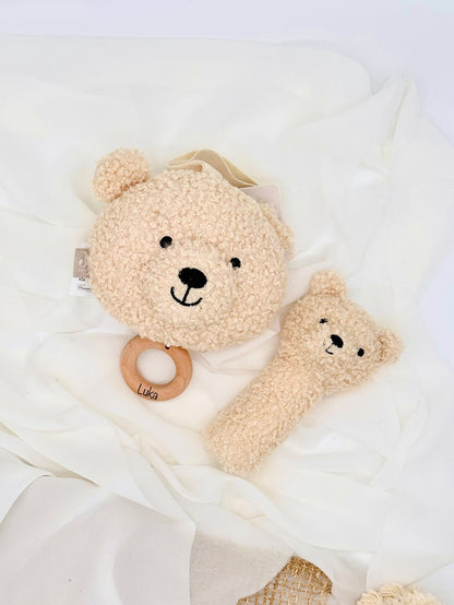 Teddy Spieluhr mit Name / Teddy Rassel mit Name oder als Set erhältlich / Beige & Braun - einzigartigliebe