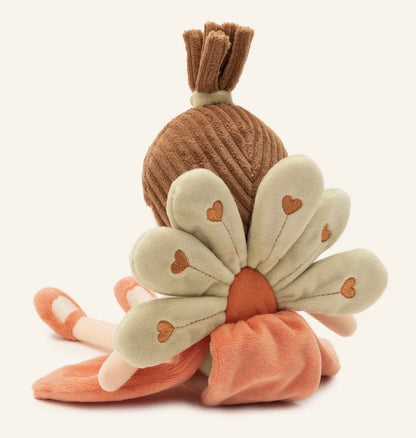 Rückansicht der Jollein Stoffpuppe Fairy Mae mit grünen Flügeln und Herzdetails