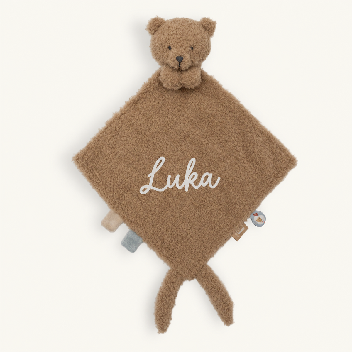 Personalisiertes Jollein Schmusetuch Teddy Bear Biscuit mit mittelgroßem weißen Namen Luka
