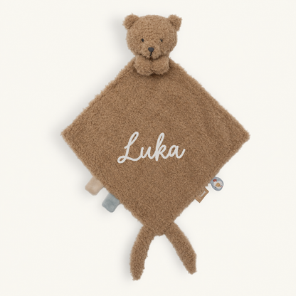 Personalisiertes Jollein Schmusetuch Teddy Bear Biscuit mit mittelgroßem weißen Namen Luka