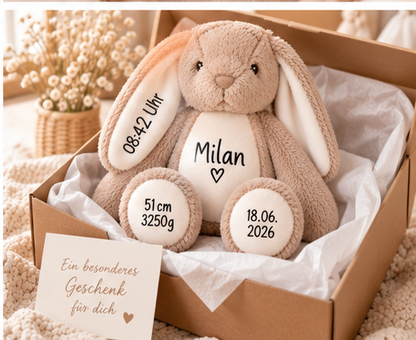 Kuschelhase Milan in Geschenkbox – digitales Gestaltungsbeispiel
