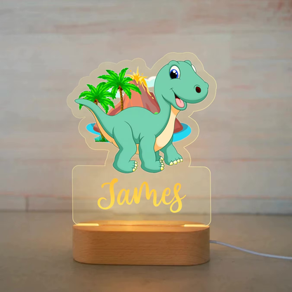 Personalisiertes Nachtlicht für Kinder mit Dinosauriermotiv und Name – einzigartiges Geschenk zur Geburt oder Taufe