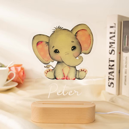Personalisiertes Nachtlicht für Kinder mit Elefantenmotiv und Name Rosa – zauberhaftes Geschenk zur Geburt oder Taufe Mädchen
