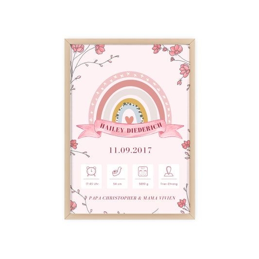 Personalisierte Geburts-Poster – Regenbogen Traum - einzigartigliebe