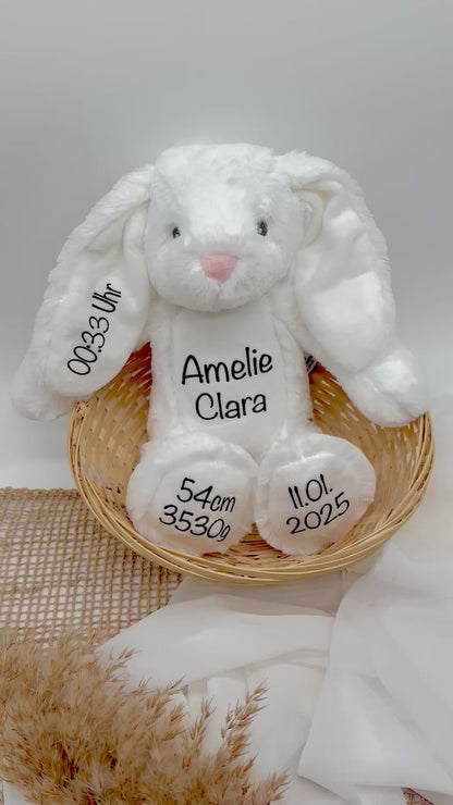 Kuscheltier Hase Personalisiert mit Name und Geburtsdaten / Ostergeschenk