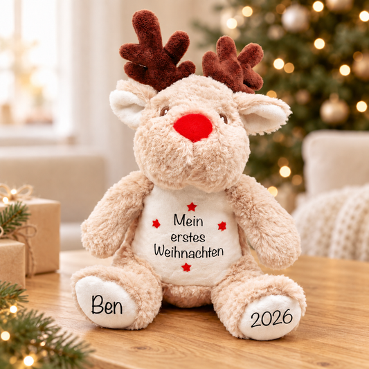 Personalisiertes Rentier mit Mein erstes Weihnachten, Ben und 2026