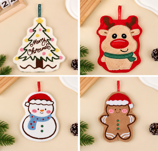 Weihnachtliche Handtücher mit Tannenbaum Rentier Schneemann und Lebkuchenmann