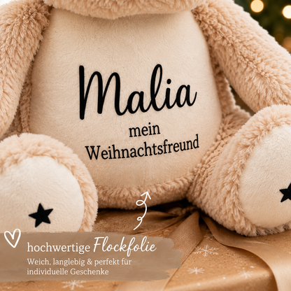 Detailfoto personalisiertes Weihnachtsrentier mit hochwertiger Flockfolie