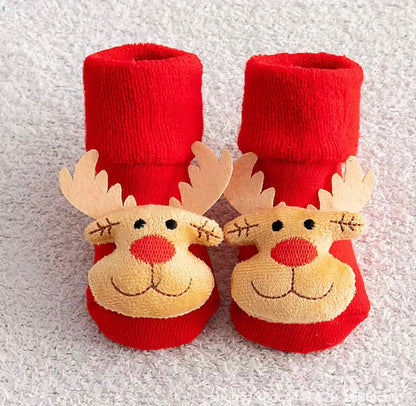 Rote Weihnachtssocken mit Rentiermotiv für Babys 0 bis 12 Monate