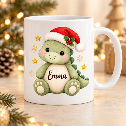 Weihnachtstasse Dino mit Beispielnamen