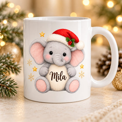 Weihnachtstasse Elefant mit Beispielnamen