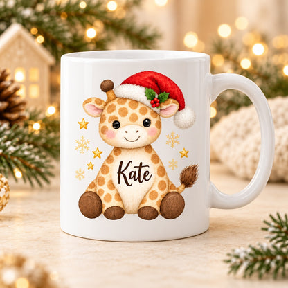 Weihnachtstasse Giraffe mit Beispielnamen