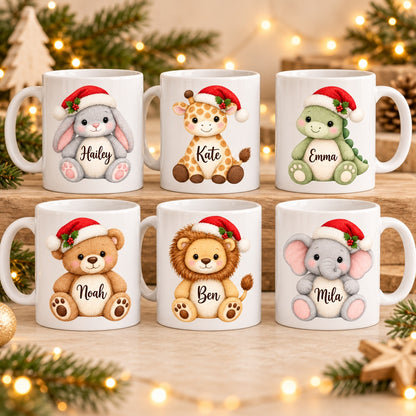 Personalisierte Weihnachtstassen mit sechs Tiermotiven